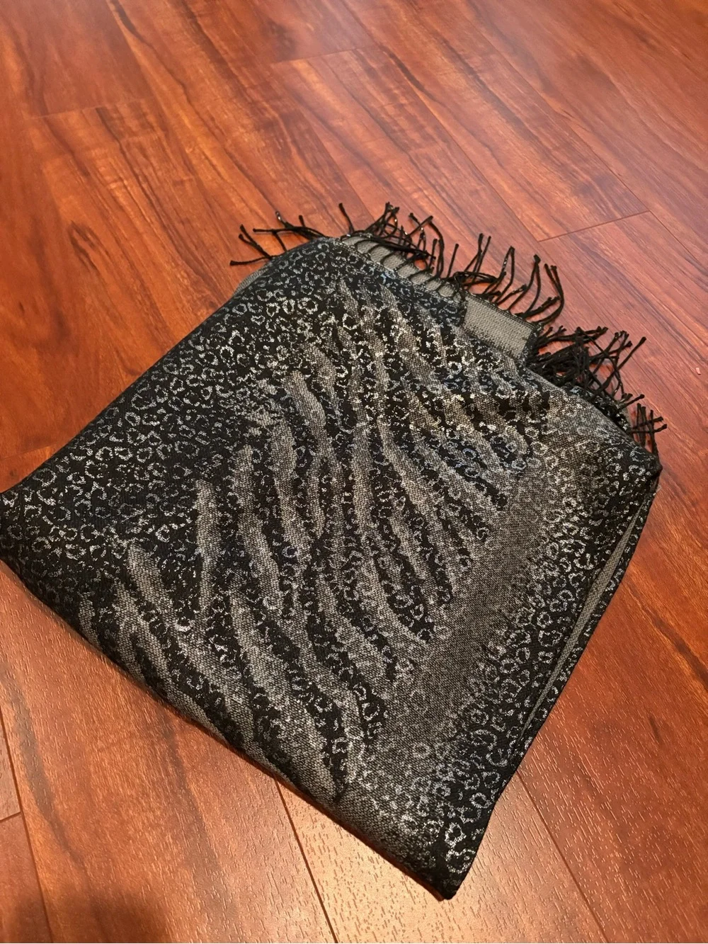 Metallic Black & Gray Animal Print Wrap Scarf